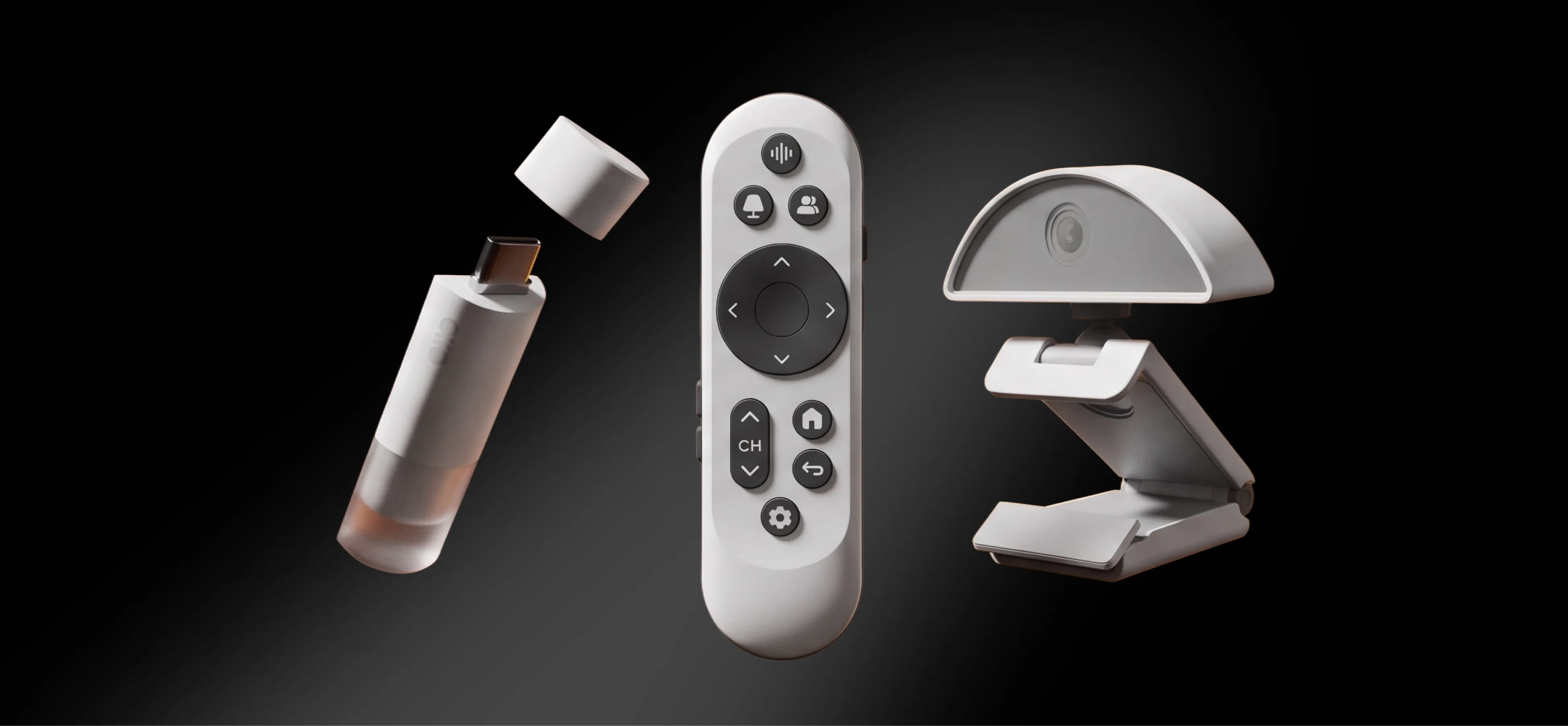 Ambientazione con TV OICO, telecomando e accessori smart home
